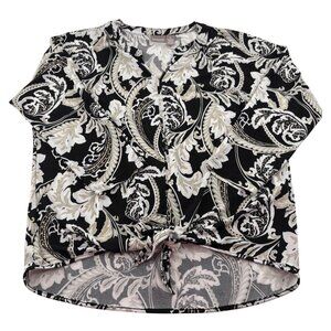 Chicos Women's Paisley V-Neck Blouse Size 1 Medium Black & White 3/4 sleeves